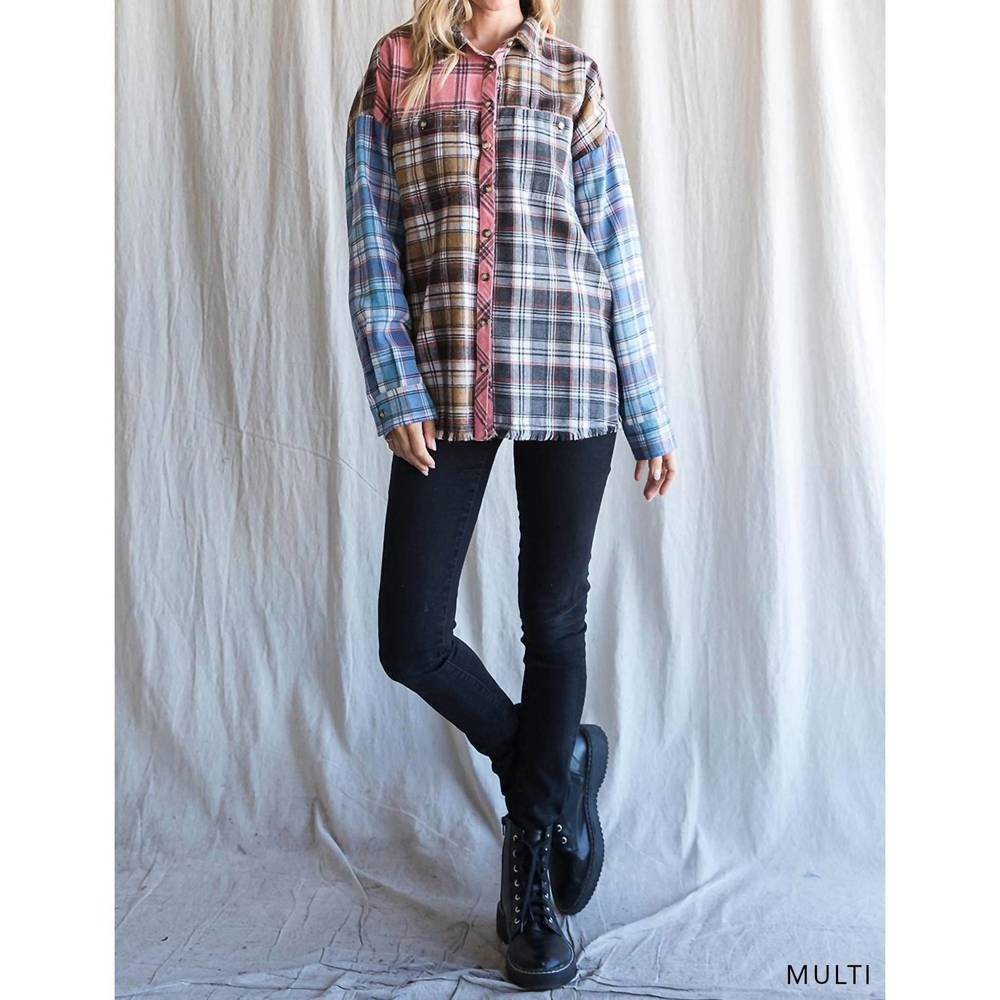 NEW COTTON BLEU color block frayed hem top in multi